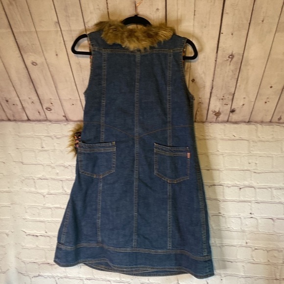 Oilily Girls Bohemian Jean Denim Wrap Dress with Faux Fur Collar Size 12Y - Picture 11 of 15